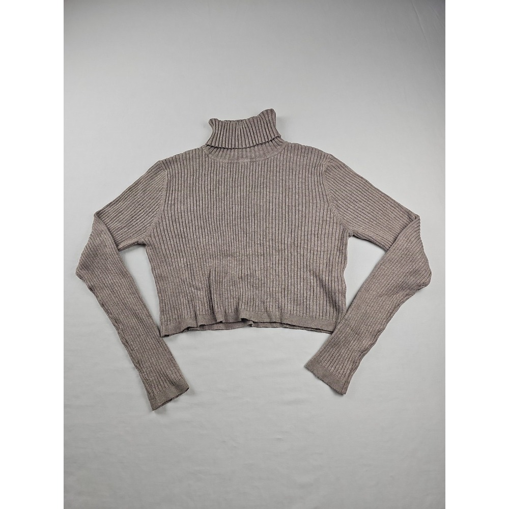 Seraphine Cropped Turtleneck Ribbed Viscose Stretch Sweater Size 8 Minimalist